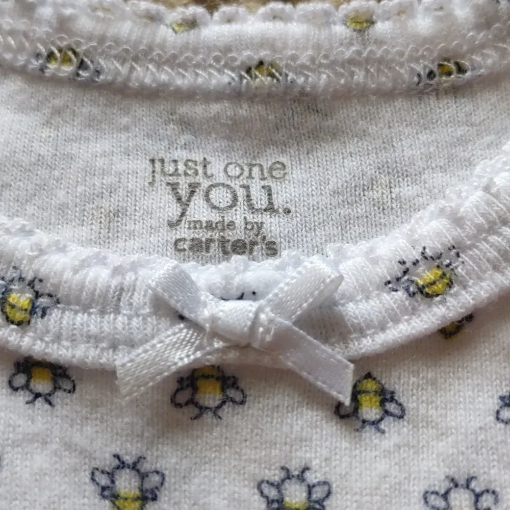 Carter's Girl Size 18 mo Gray Onesie Yellow honey bee print snap crotch bow neck